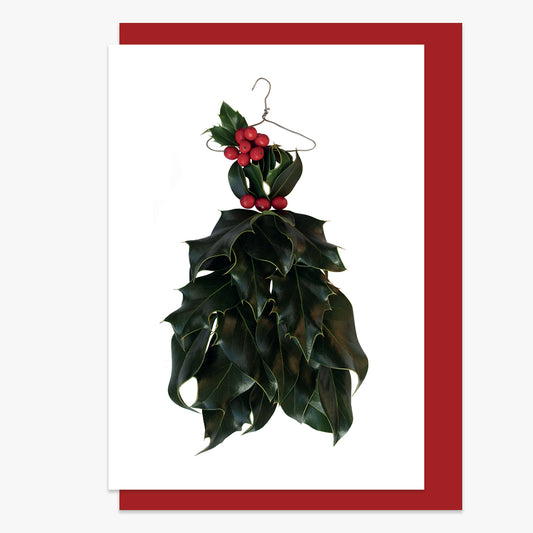 christmas holly dress style 3 card by petal & pins