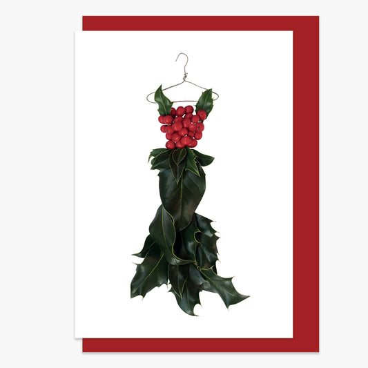 christmas holly dress style 4 card by petal & pins