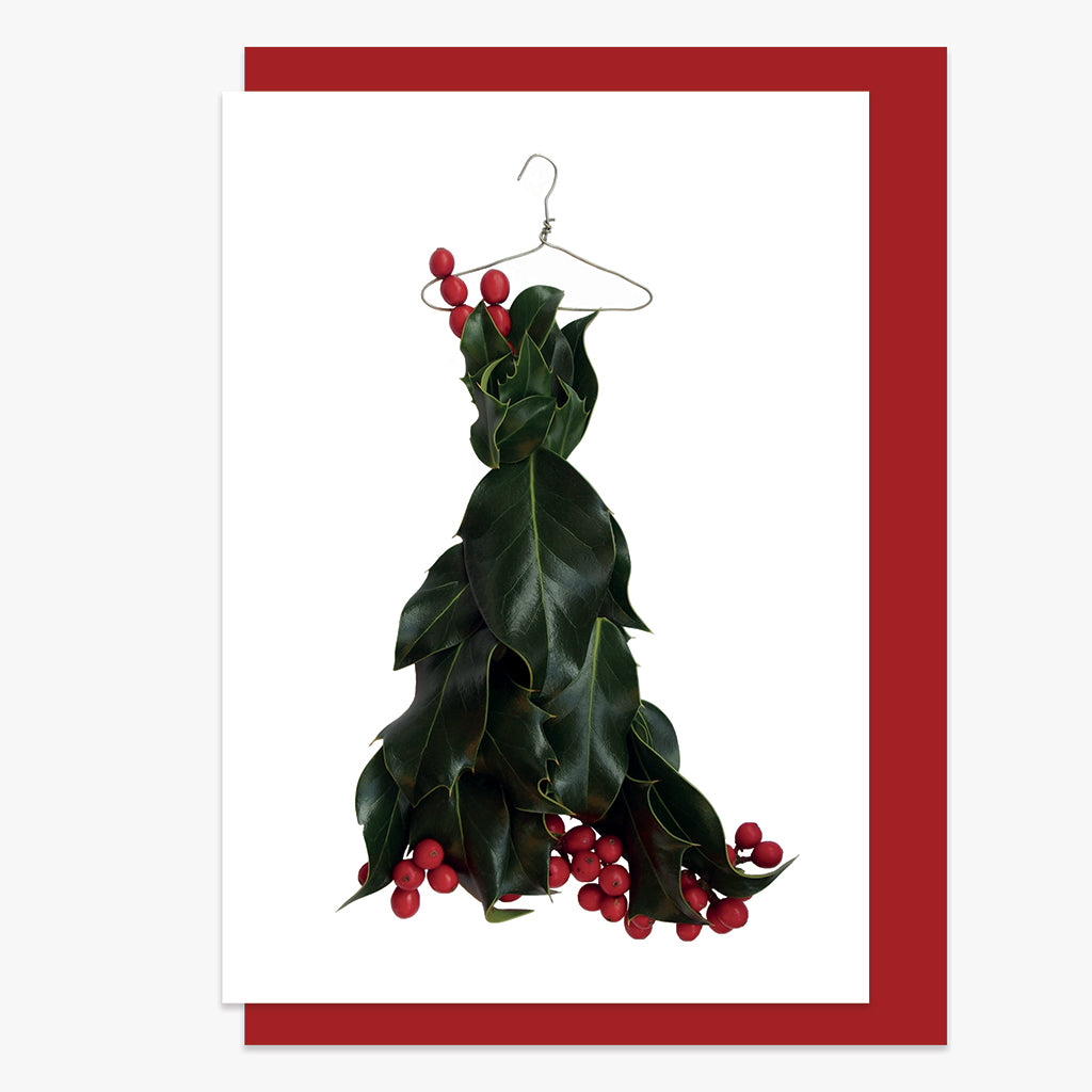 christmas holly dress style 5 card by petal & pins