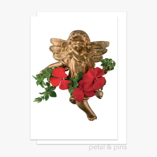 christmas geranium cherub card by petal & pins