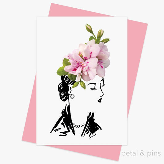 geranium hat greeting card by petal & pins