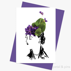 violet hat greeting card by petal & pins