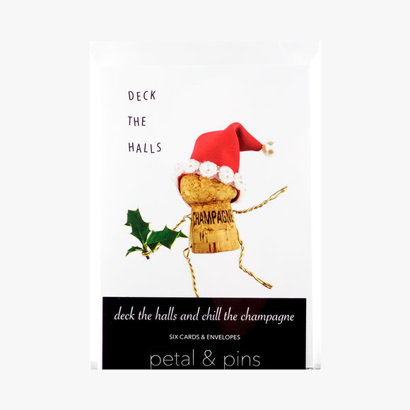 deck the halls and chill the champagne christmas card pack by petal & pins