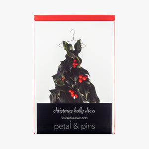 christmas holly dress style 2 cards - pack of six christmas cards by petal & pins