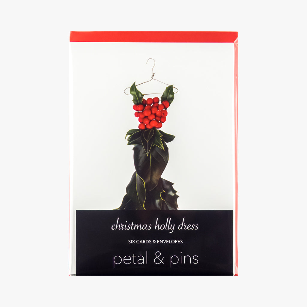 christmas holly dress style 4 cards - pack of six christmas cards