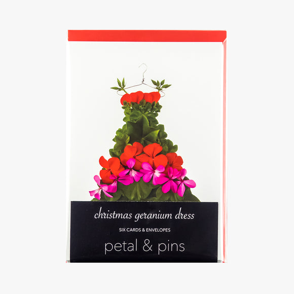 christmas geranium dress cards - pack of six christmas cards by petal & pins