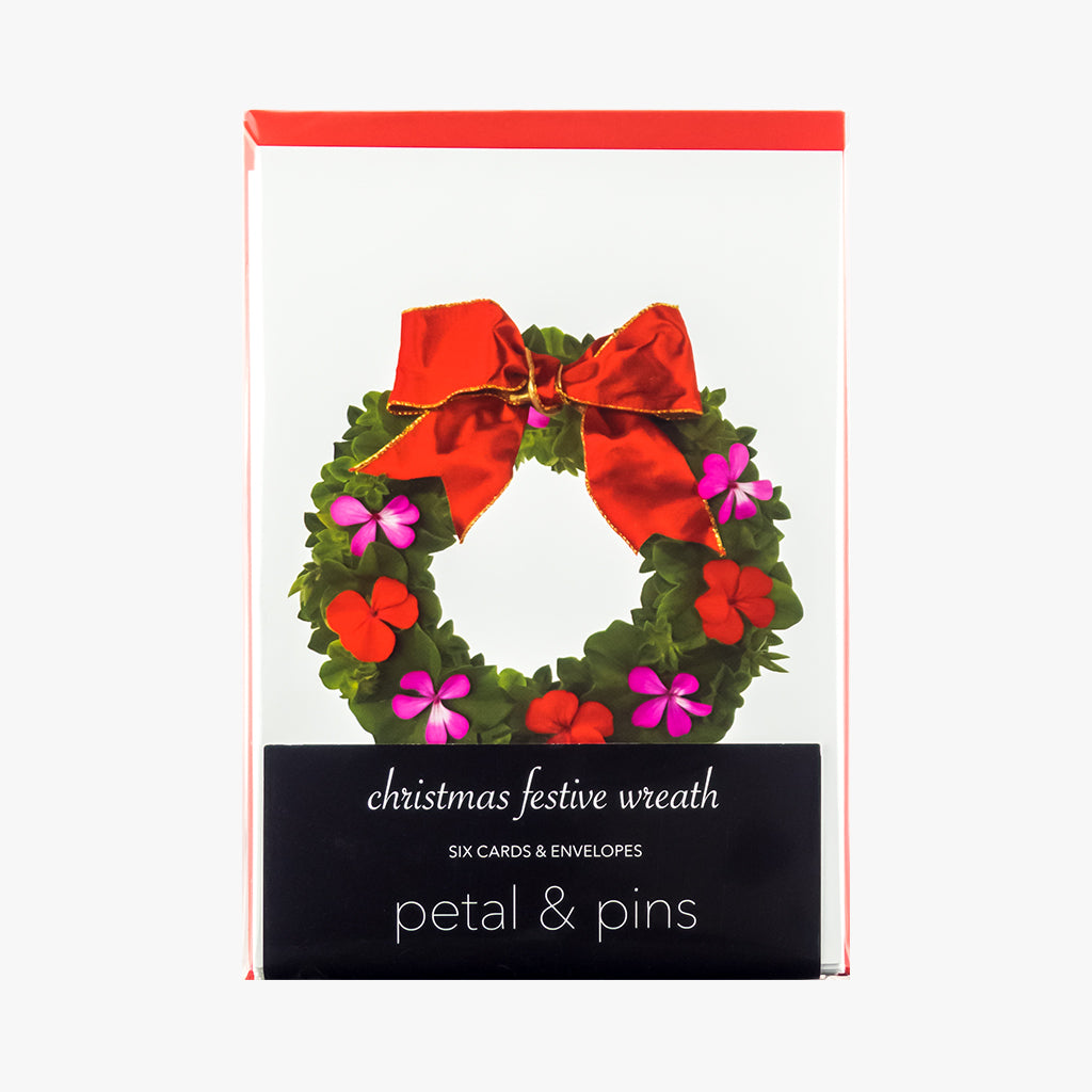 christmas festive wreath cards - pack of six christmas cards by petal & pins