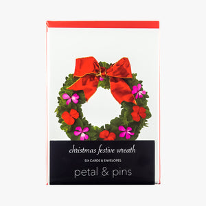 christmas festive wreath cards - pack of six christmas cards by petal & pins