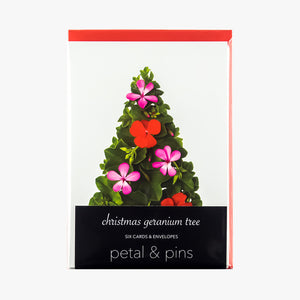 christmas geranium tree cards - pack of six christmas cards by petal & pins