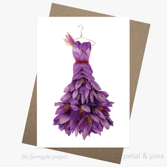 sassy saffron dress greeting card by petal & pins for the farmgate project