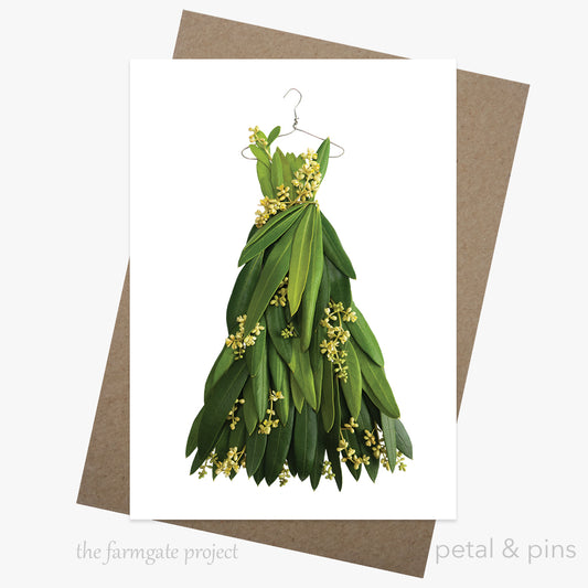 olive blossom dress greeting card by petal & pins for the farmgate project