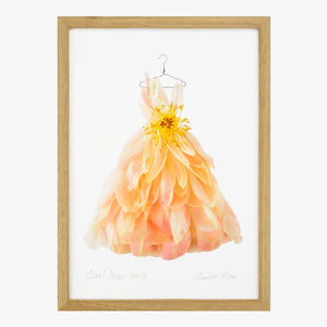 coral peony waltz dress art print by petal & pins