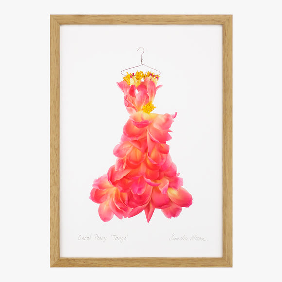 coral peony tango dress art print by petal & pins