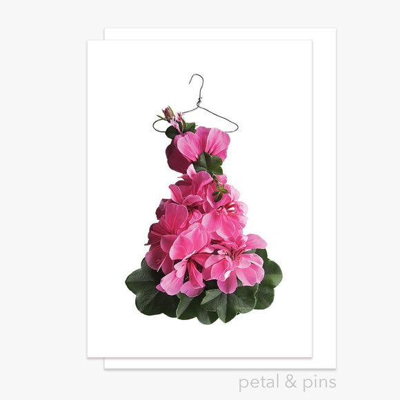 pink geranium dress greeting card by petal & pins