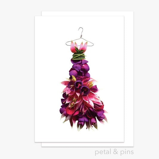 fuchsia gala dress greeting card by petal & pins