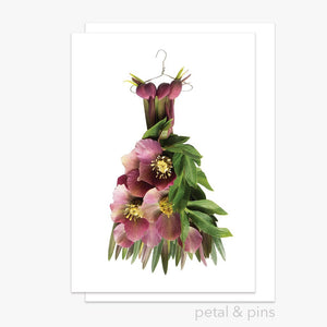 crimson hellebore dress greeting card by petal & pins