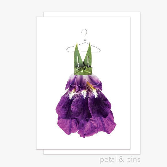 iris with bow dress greeting card by petal & pins