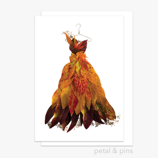 autumn leaf dress greeting card by petal & pins