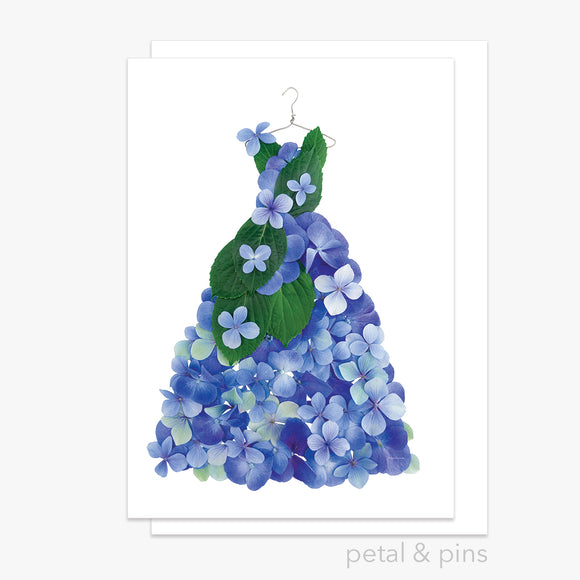 blue hydrangea dress greeting card by petal & pins