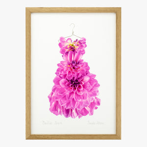 pink dahlia dress giclée art print from the Garden Fairy's Wardrobe by petal & pins