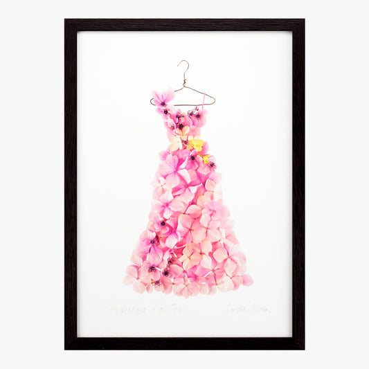 pink hydrangea high tea dress art print by petal & pins