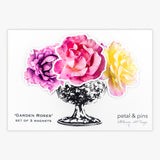 garden roses set of 3 magnets by petal & pins