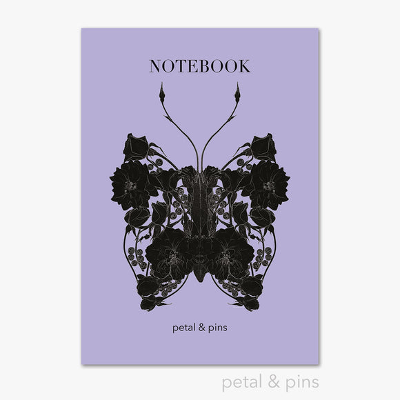 butterfly noir notebook in lavender by petal & pins