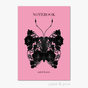 butterfly noir notebook in strawberry by petal & pins