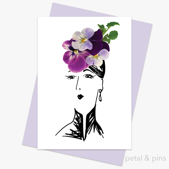 pansy hat greeting card by petal & pins
