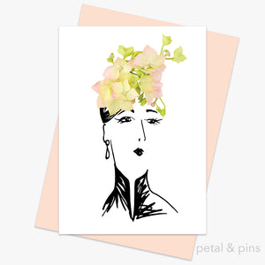 hydrangea hat greeting card by petal & pins