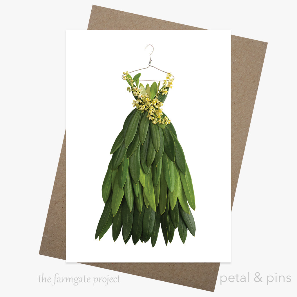 olive leaf dress greeting card by petal & pins
