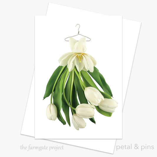 white tulip dress - floral greeting card by petal & pins for the farmgate project