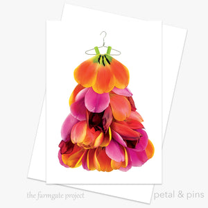 multi coloured tulip muumuu dress floral greeting card by petal & pins for the farmgate project