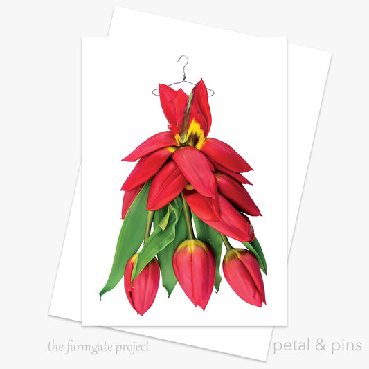 red tulip dress floral greeting card by petal & pins