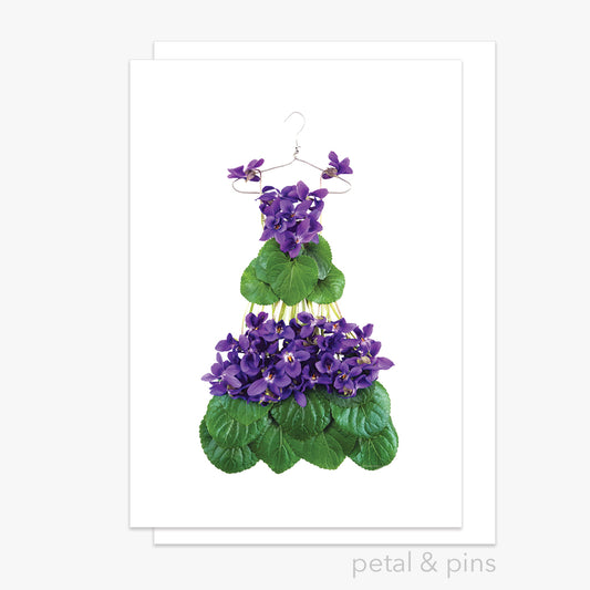violet dress greeting card by petal & pins