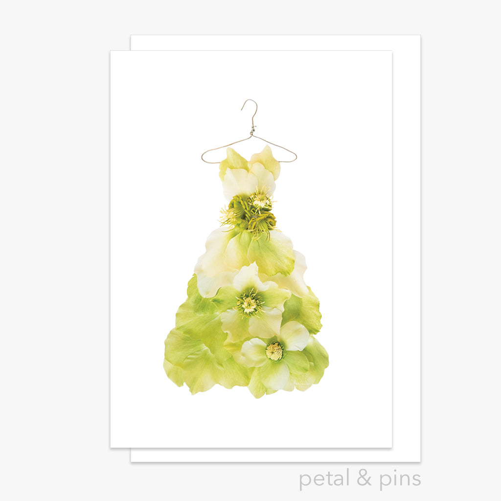 chartreuse hellebore dress greeting card by petal & pins