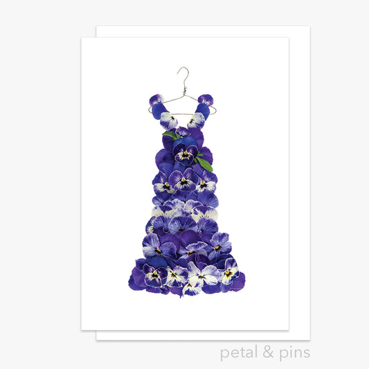 purple pansy dress greeting card by  petal & pins