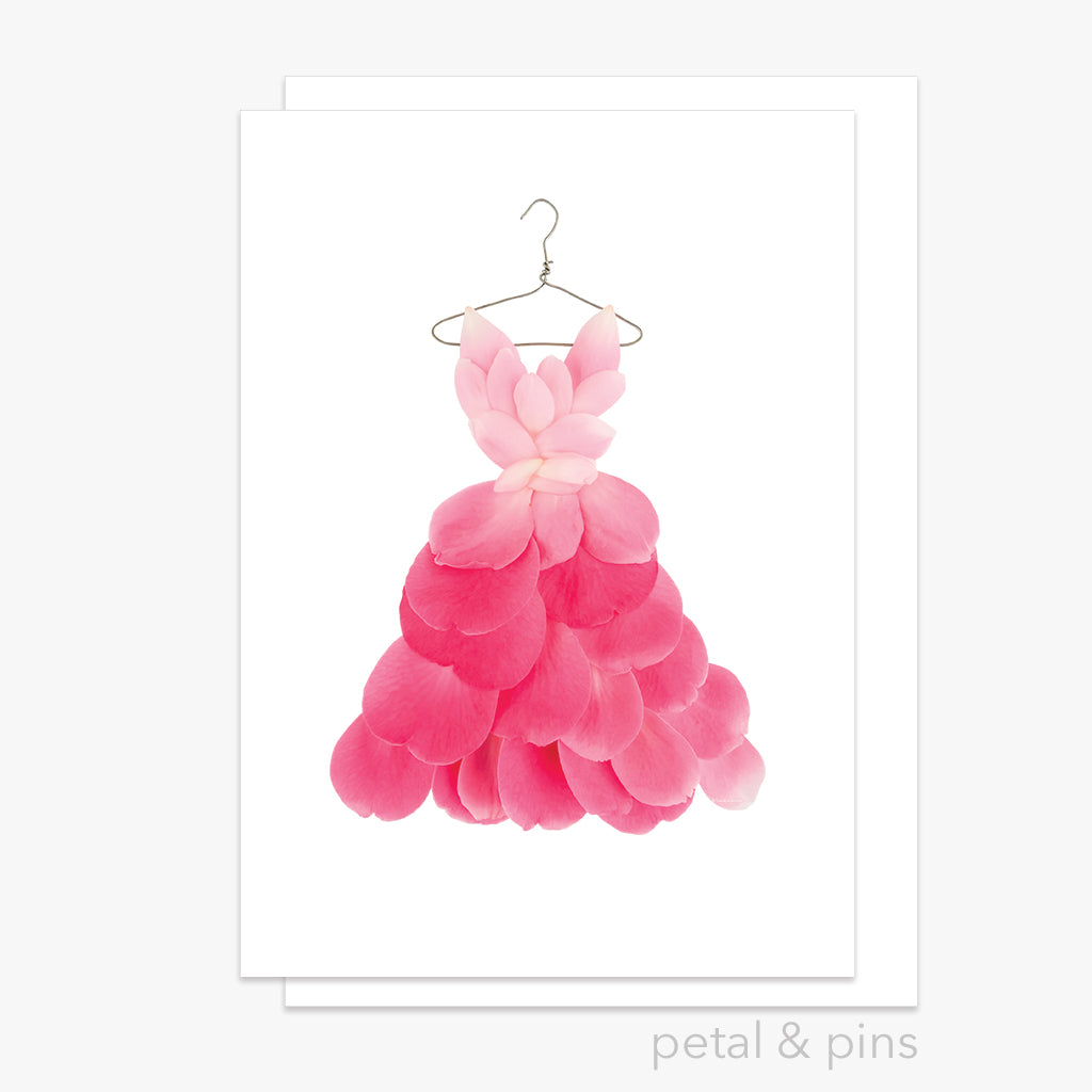 pink camellia dress greeting card by petal & pins