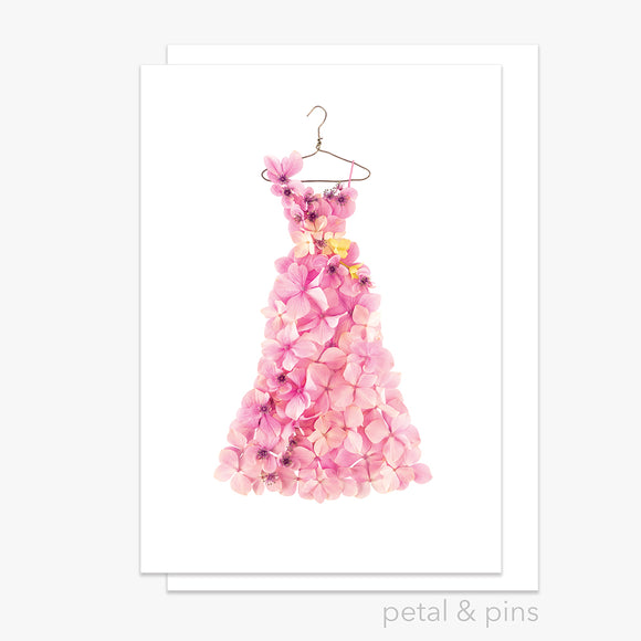 pink hydrangea high tea dress greeting card by petal & pins