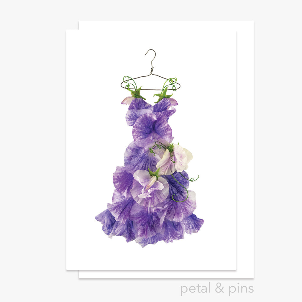 sweet pea dress greeting card from the garden fairy's wardrobe by petal & pins