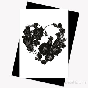 my heart's abloom noir greeting card from the love letters collection by petal & pins