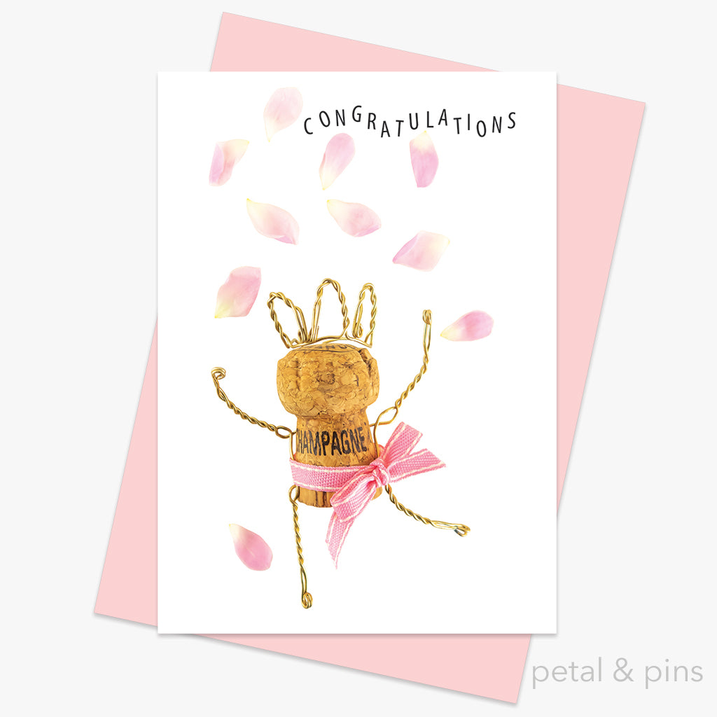 champagne girl petal confetti greeting card by petal & pins