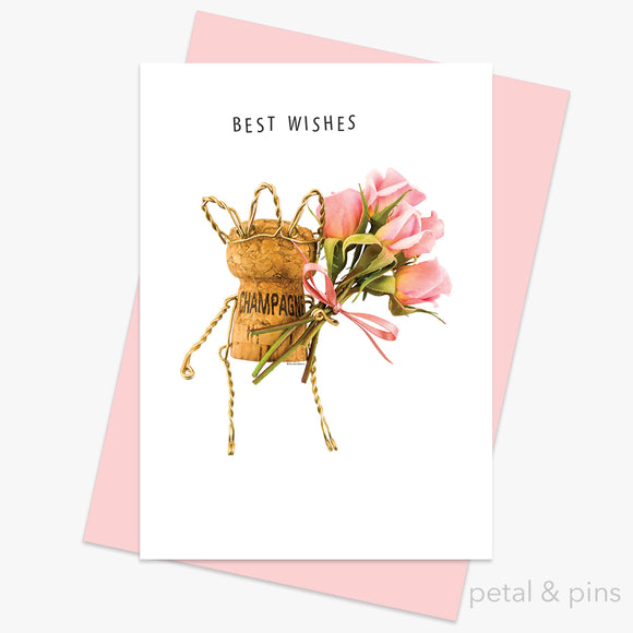 champagne girl best wishes greeting card by petal & pins
