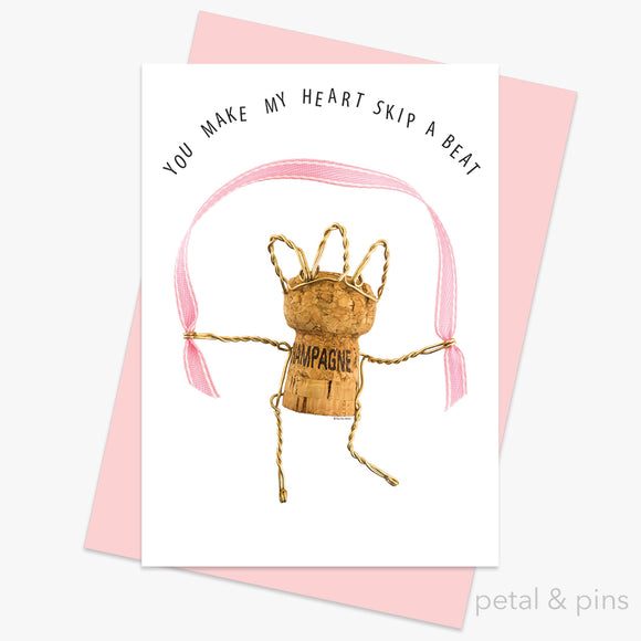 you make my heart skip a beat  Valentines Day greeting  card by petal & pins