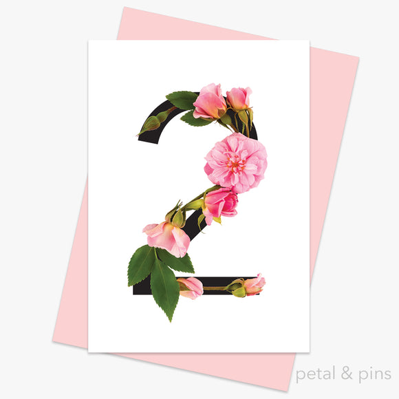 celebration roses number 2 card by petal & pins