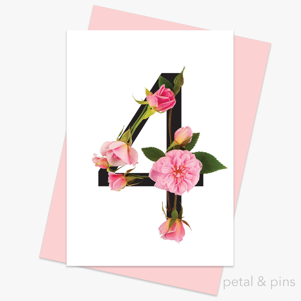 celebration roses number 4 card – petal & pins wholesale