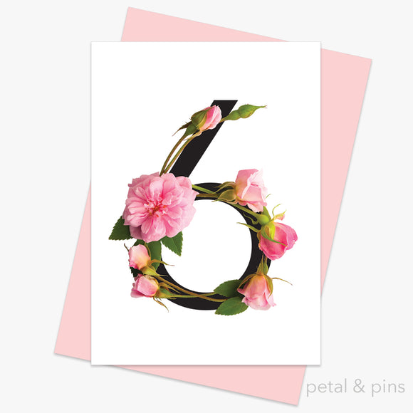 celebration roses number 6 card by petal & pins