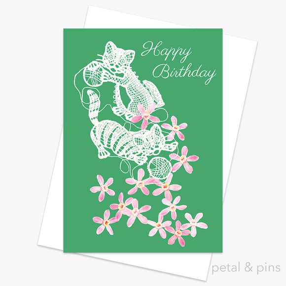 happy birthday pussycats birthday greeting card by petal & pins