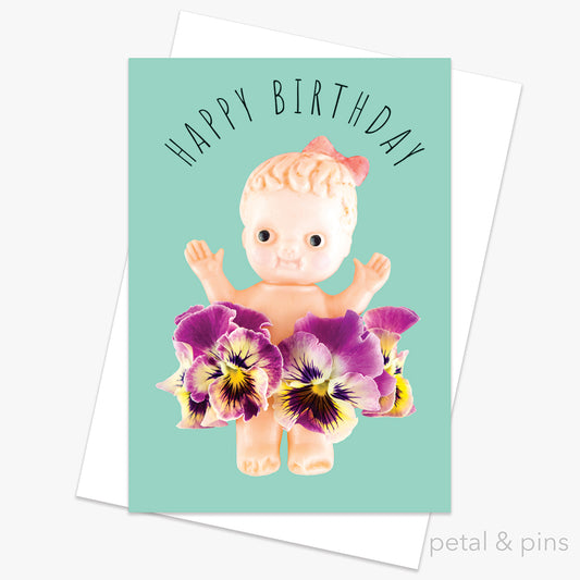 birthday kewpie doll greeting card by petal & pins