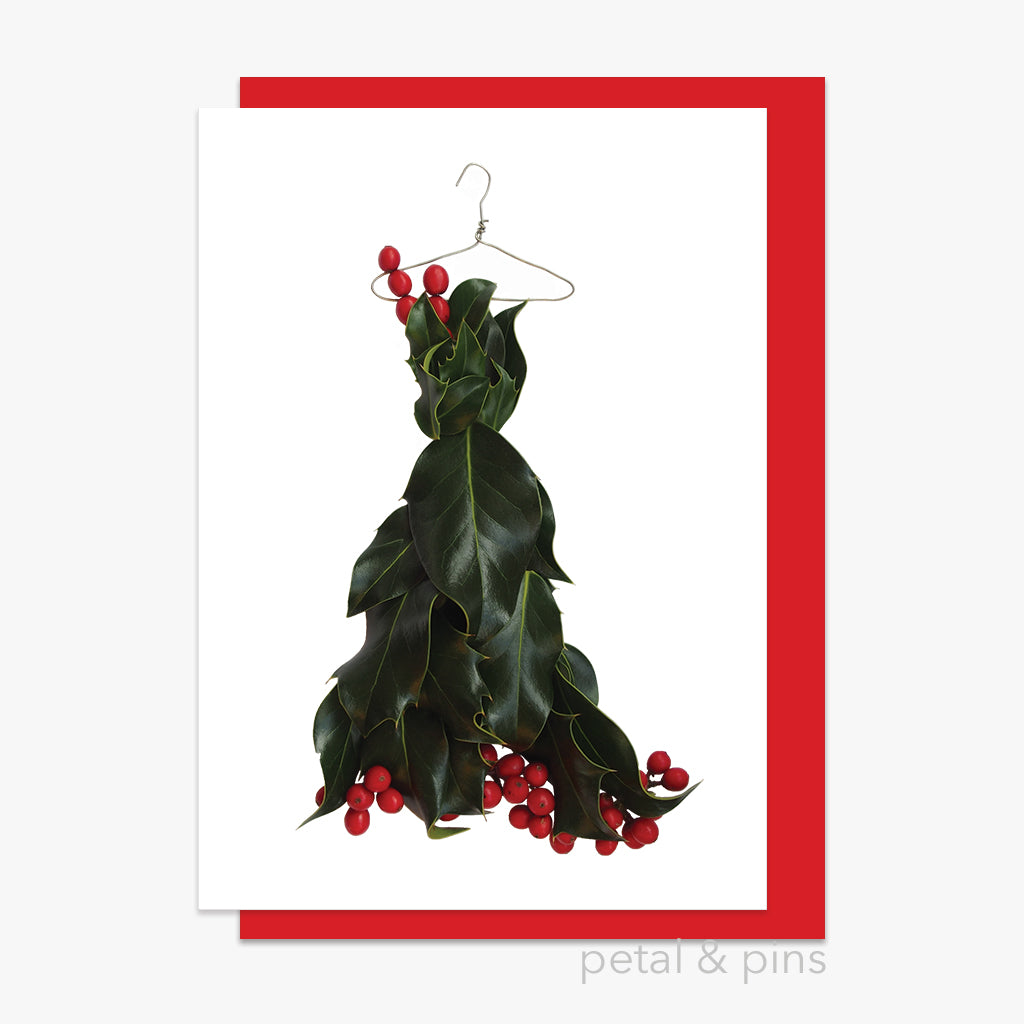 christmas holly dress style 5 card by petal & pins